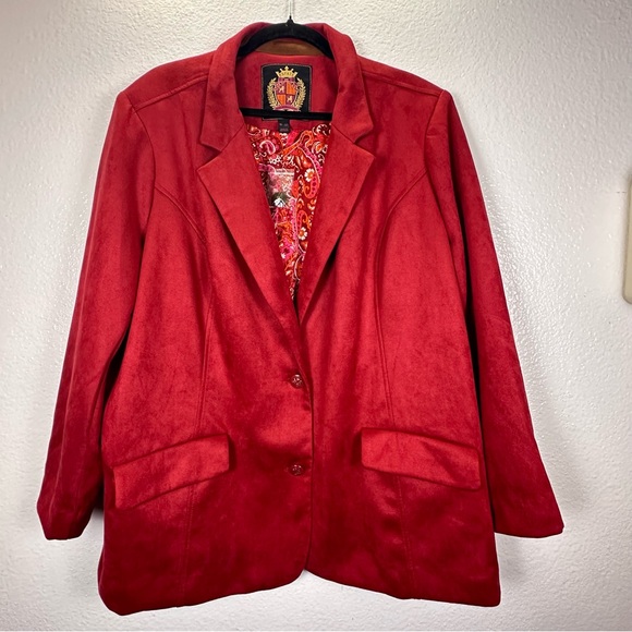 Isaac Mizrahi Jackets & Blazers - Isaac Mizrahi Vibrant Red Faux‎ Suede Blazer